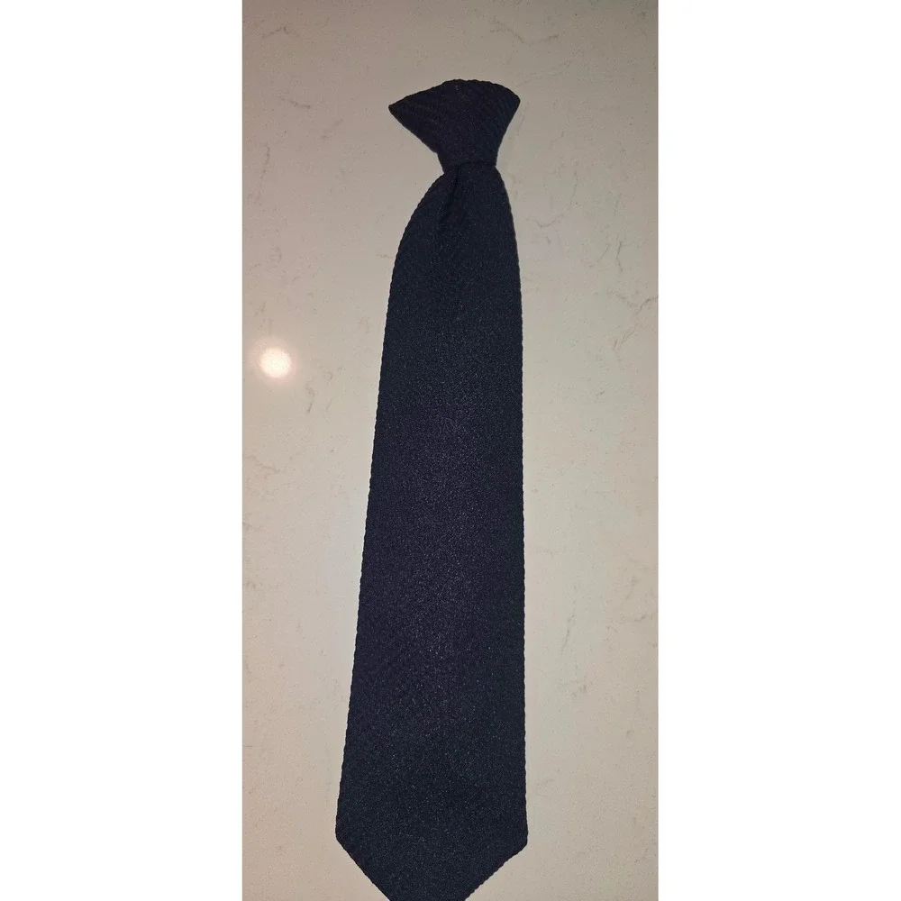 Navy Blue Textured Woven Clip-On Necktie Solid Dark Blue Formal Uniform Tie